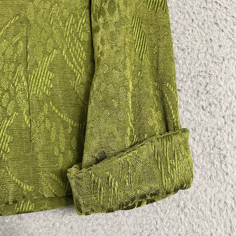 Chico's Emerald Green Sleek Texture Merrin jacket Blazer Kenai Olive Size 1 M - Picture 2 of 8